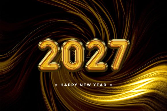 2027 Happy New Year Golden 3D Rendering