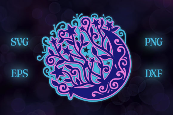 3D Floral Moon with Stars 3 SVG Layers: A Versatile Design for Creative Applications