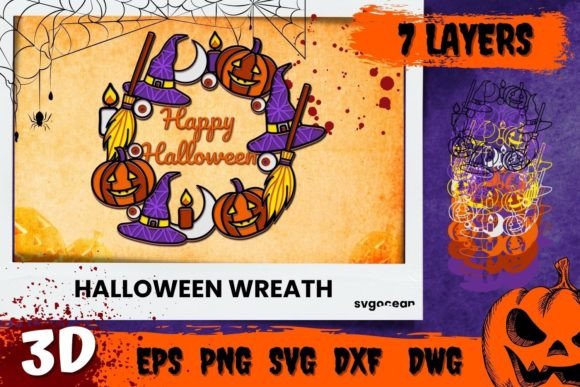 3D Happy Halloween Wreath Svg: A Versatile Digital Design for Creative Projects