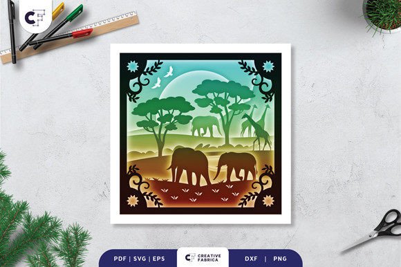 African Savanna Paper Cut 3D Shadow Box