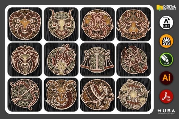 Layered Zodiac SVG, Zodiac Bundle 3D Svg: A Creative Tool for Laser Cut Projects