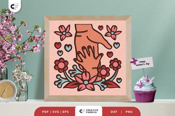 Mom and Baby’s Hand 3D Shadow Box SVG
