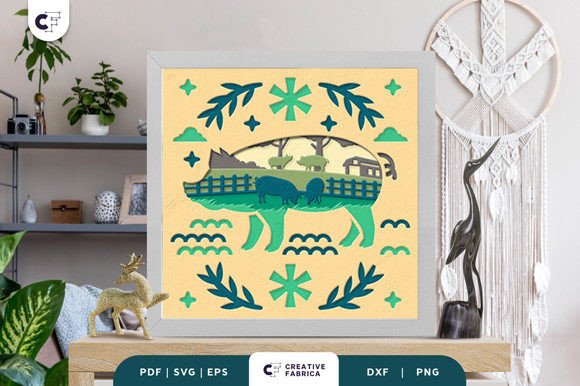 Pig in the Farm 3D Shadow Box SVG